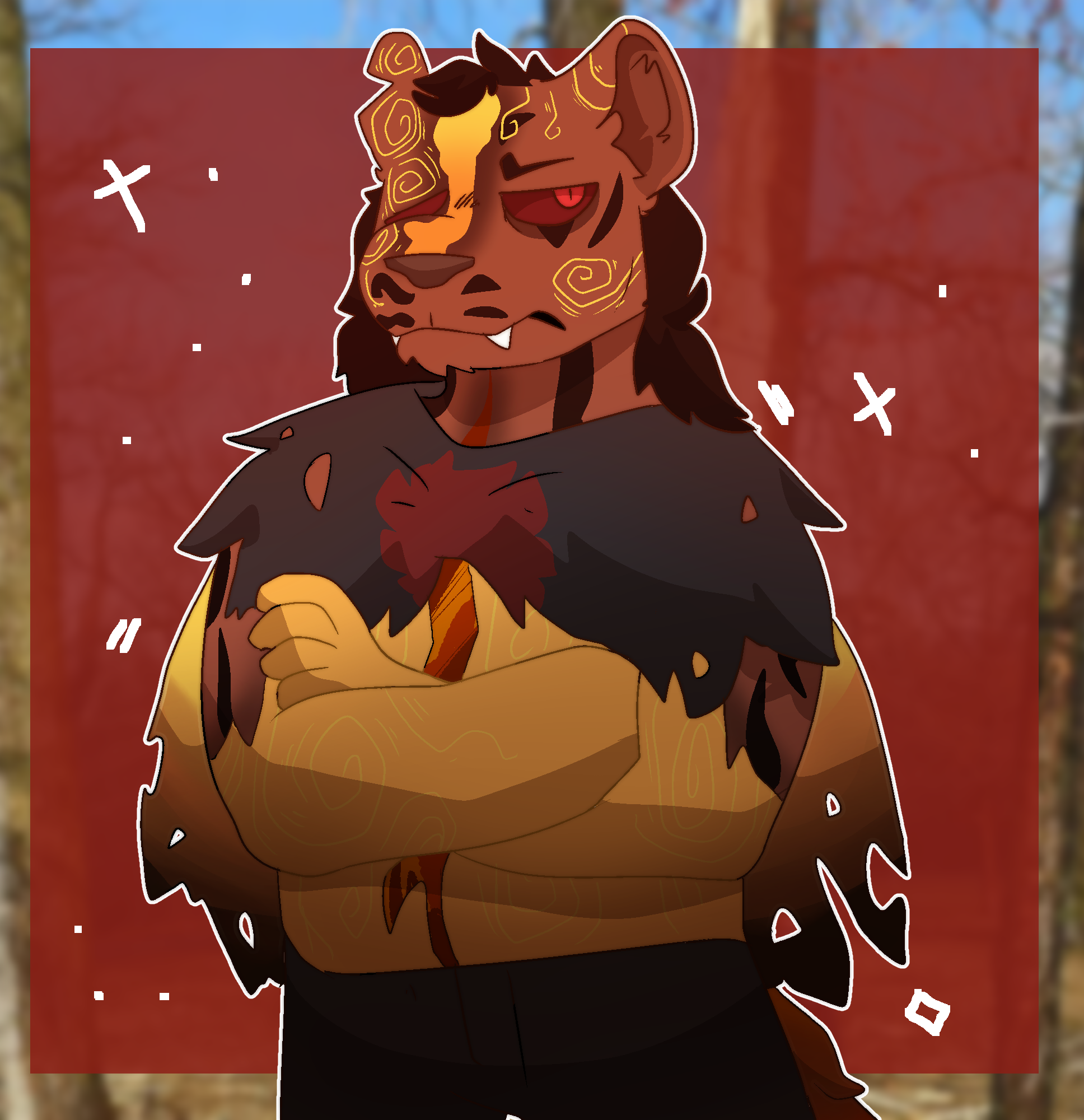 January 2022- Art trade with a mutual of mine on twitter when I still had it! I used my own photo in the background in this one.